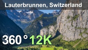 劳特布龙嫩 瑞士瀑布和山峰山谷 12K 空中 360 视频