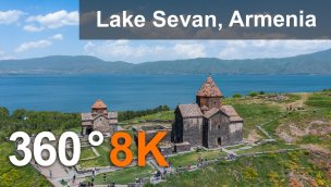 Sevan Lake Sevanavank 修道院亚美尼亚空中 360 视频 8K 虚拟旅行