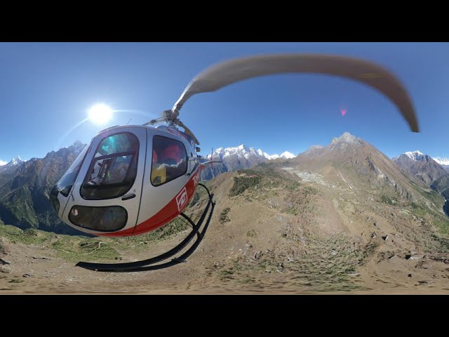 Nepal Helicopter Flight over Everest base camp trail in the Khumbu Valley in 360 degrees