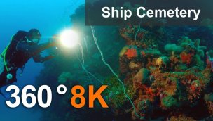 特鲁克泻湖的船舶公墓以 360 度格式密克罗尼西亚 8K 水下视频