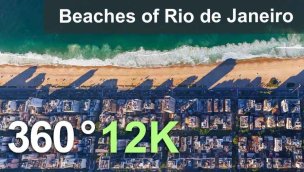 巴西里约热内卢科帕卡巴纳海滩伊帕内玛莱布隆和蒂茹卡空中 360 度 12K 视频