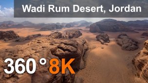 360度视频瓦迪拉姆沙漠月亮谷约旦8K航拍视频