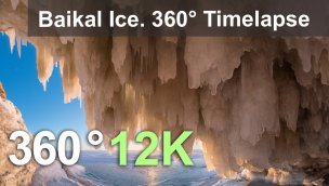 360 度视频贝加尔湖冰从冰洞 12K 游戏中时光倒流看日落