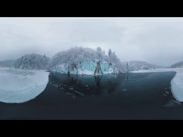 360 Plitvice Lakes in Winter Croatia Teaser 8K aerial video图1