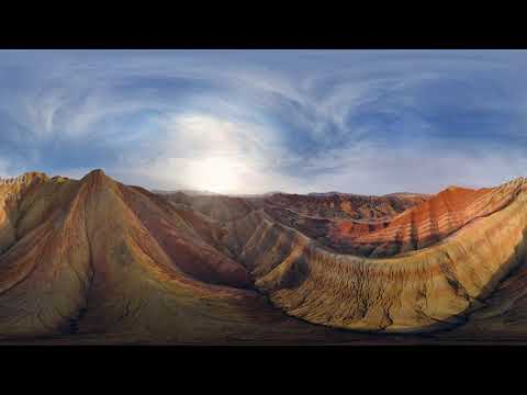China Colourful mountains of the Zhangye Danxia Geopark 12K aerial 360 video