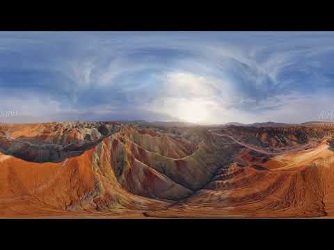 China Colourful mountains of the Zhangye Danxia Geopark 12K aerial 360 video