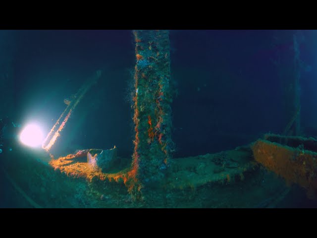 Ship Cemetery in Truk Lagoon in 360 format Micronesia 8K underwater video