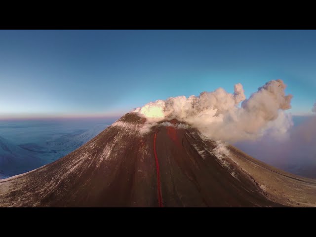 360 Eruption of Volcano Klyuchevskaya Sopka Kamchatka Russia 4K aerial video图2